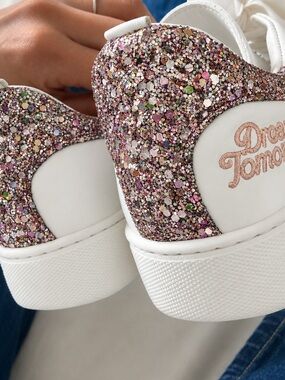 Maje White Sneakers with Multicolor Glitter Heel